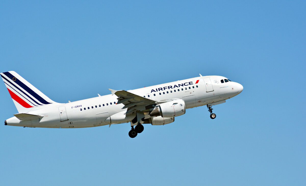 Warsaw, Poland. 28 May 2018. Passenger airplane F-GRHV - Airbus A319-111 - Air France is flying from the runway of Warsaw Chopin Airport