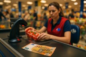Je suis caissi&egrave;re chez Carrefour et voici combien je gagne par mois en 2025, entre fixe, 13e mois, r&eacute;ductions et pression permanente